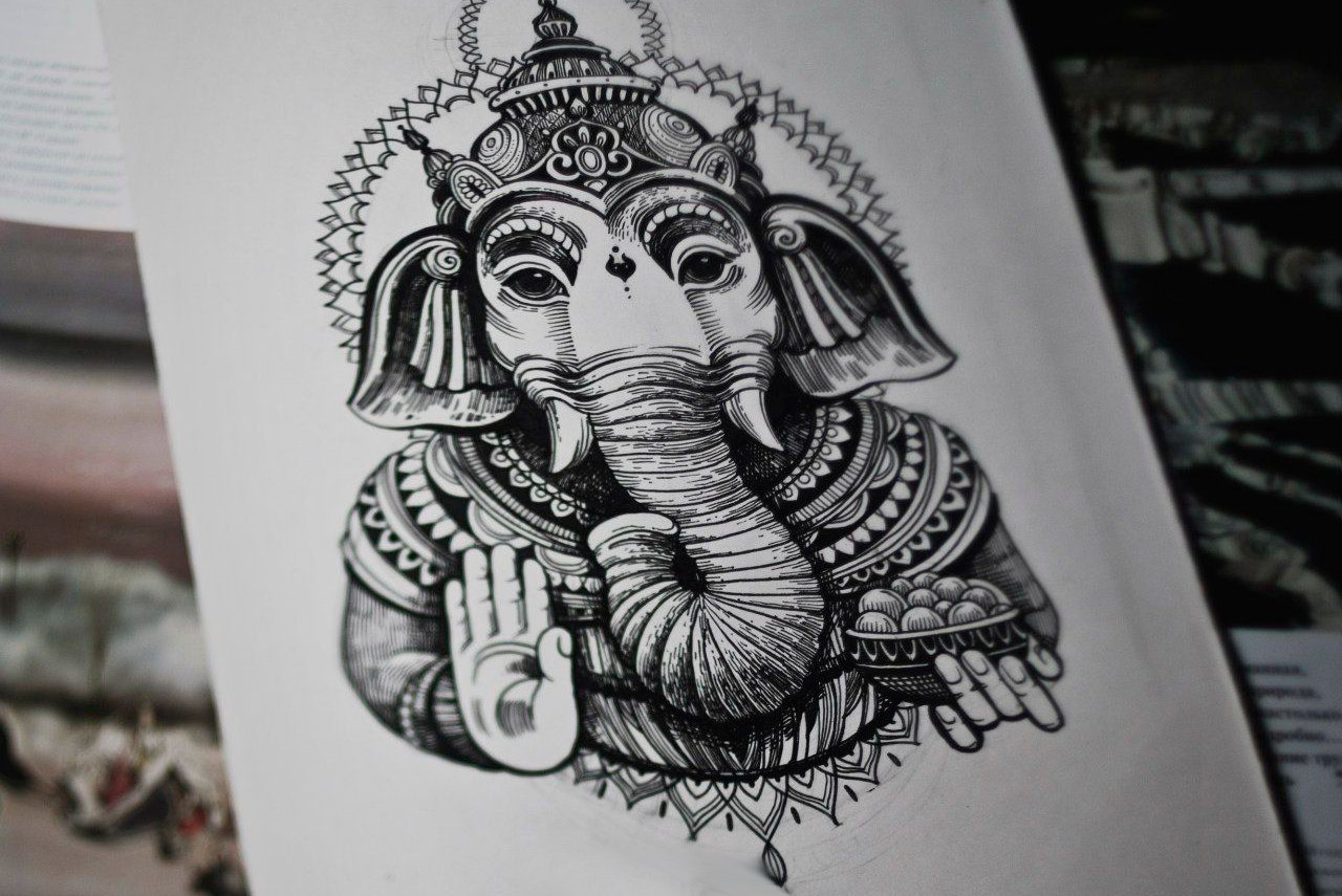 Szkice tatuażu ganesha