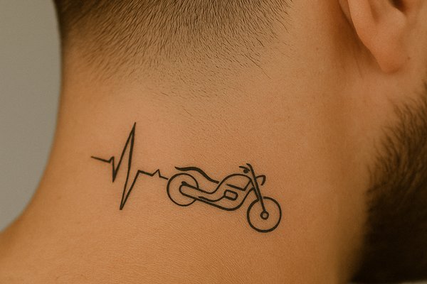 Cienka linia EKG z sylwetką motocykla