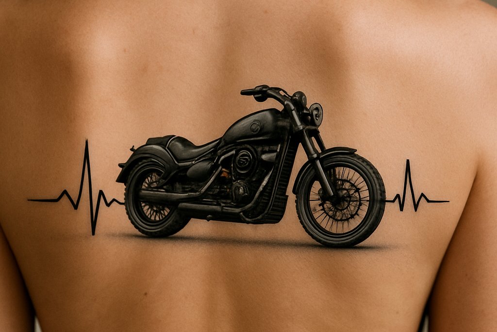 Linia życia z motocyklem jako tatuaż
